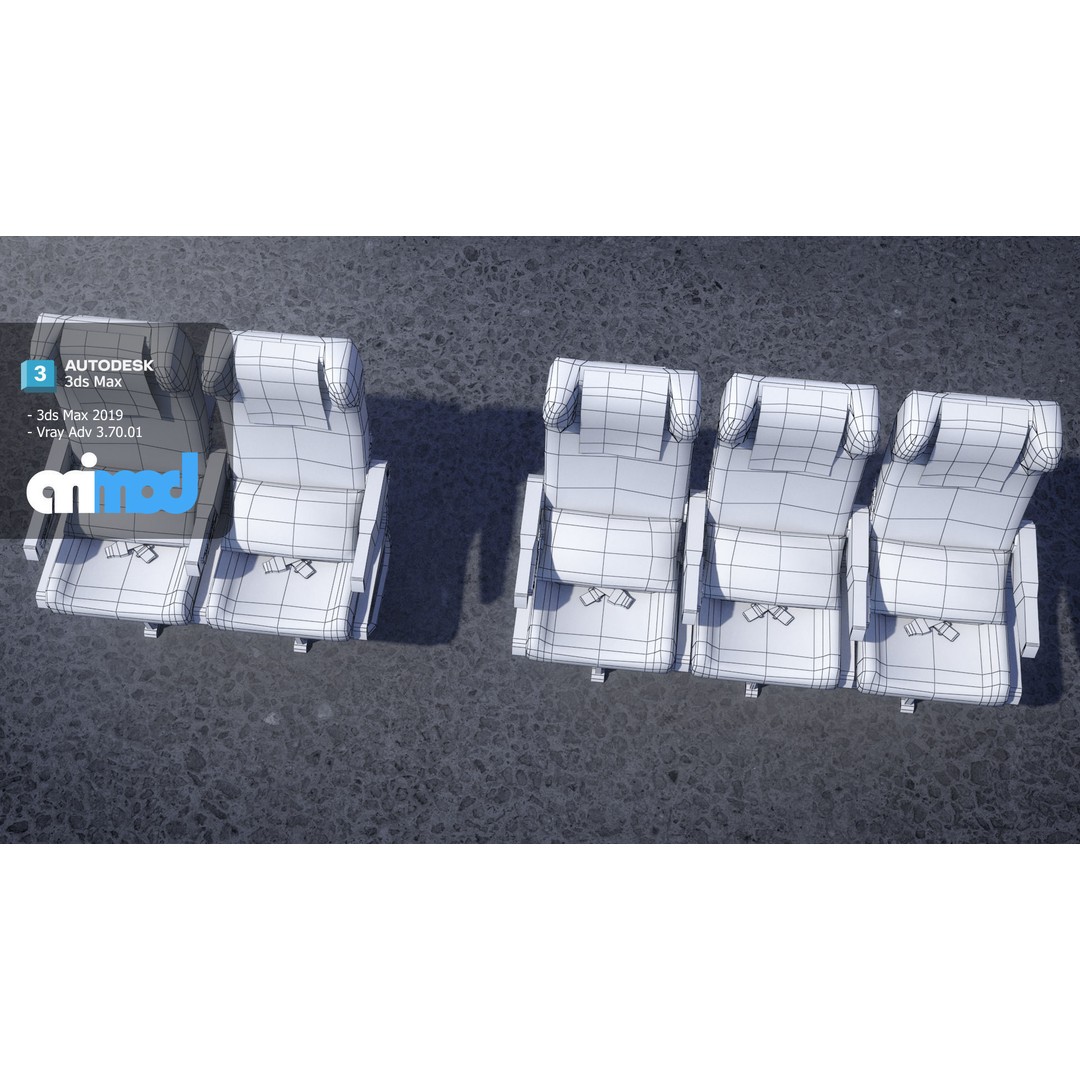 Airplane Seats 3D Model – Realistic Aircraft Chair with Textures and UVs