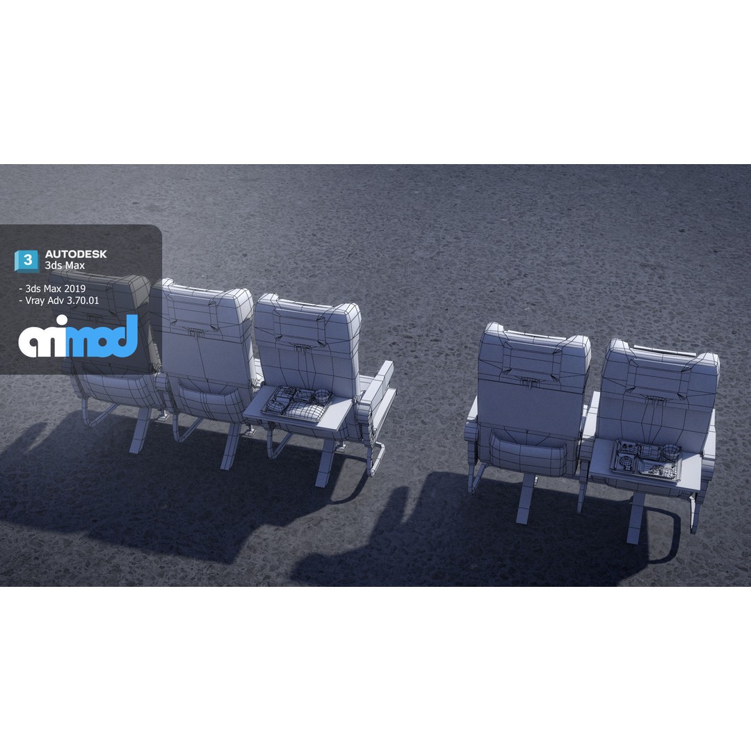 Airplane Seats 3D Model – Realistic Aircraft Chair with Textures and UVs - View 10
