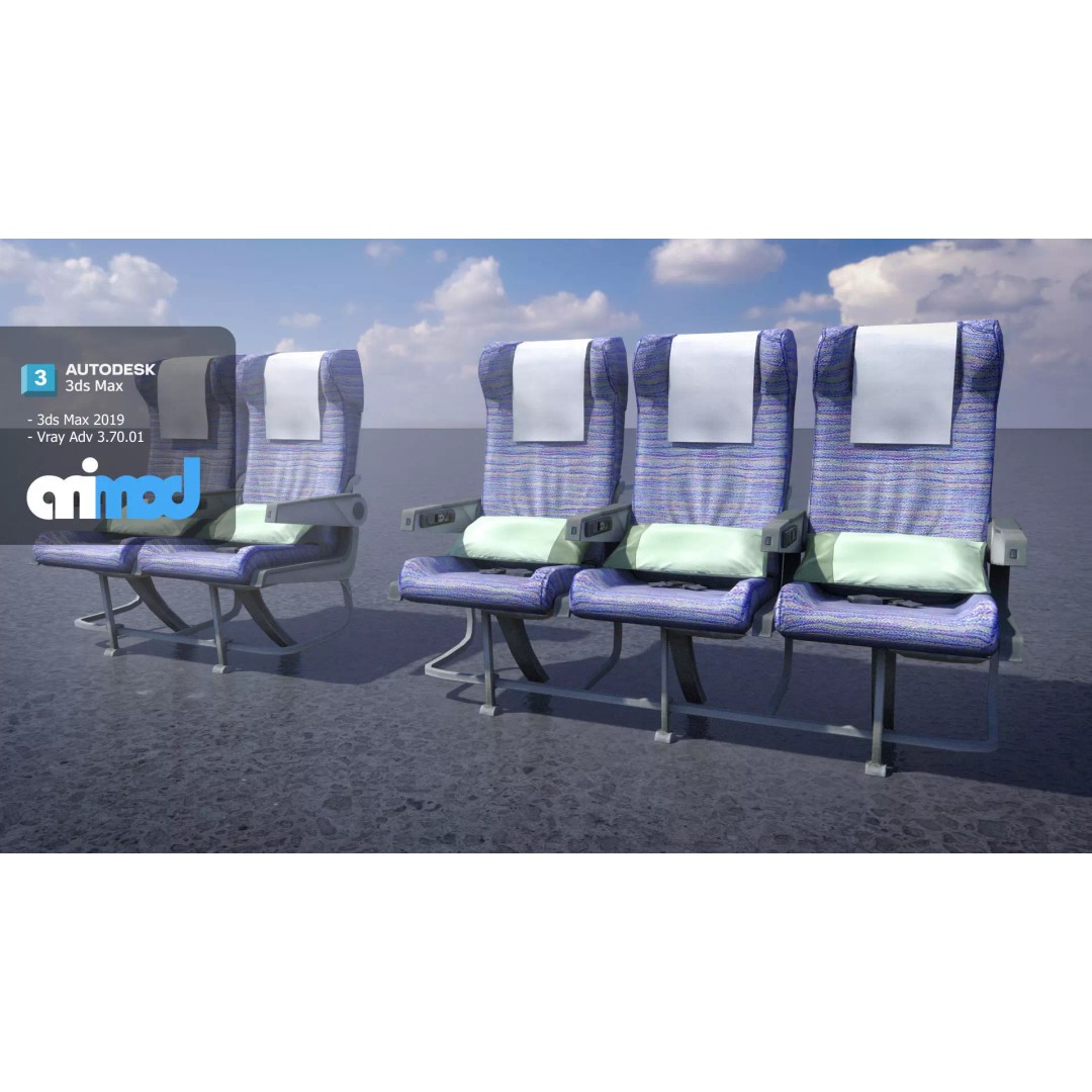 Airplane Seats 3D Model – Realistic Aircraft Chair with Textures and UVs - View 2