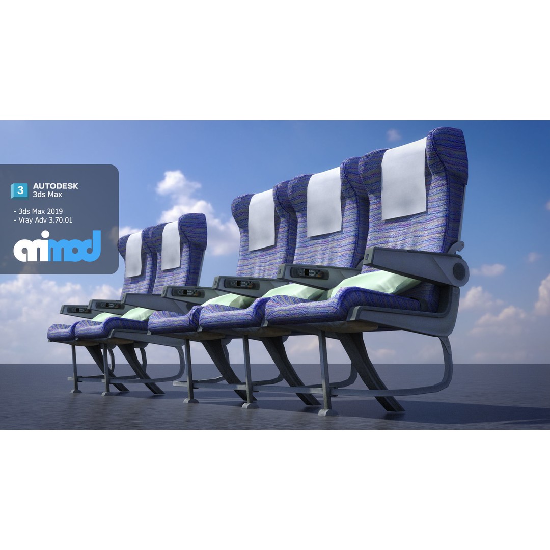 Airplane Seats 3D Model – Realistic Aircraft Chair with Textures and UVs - View 3
