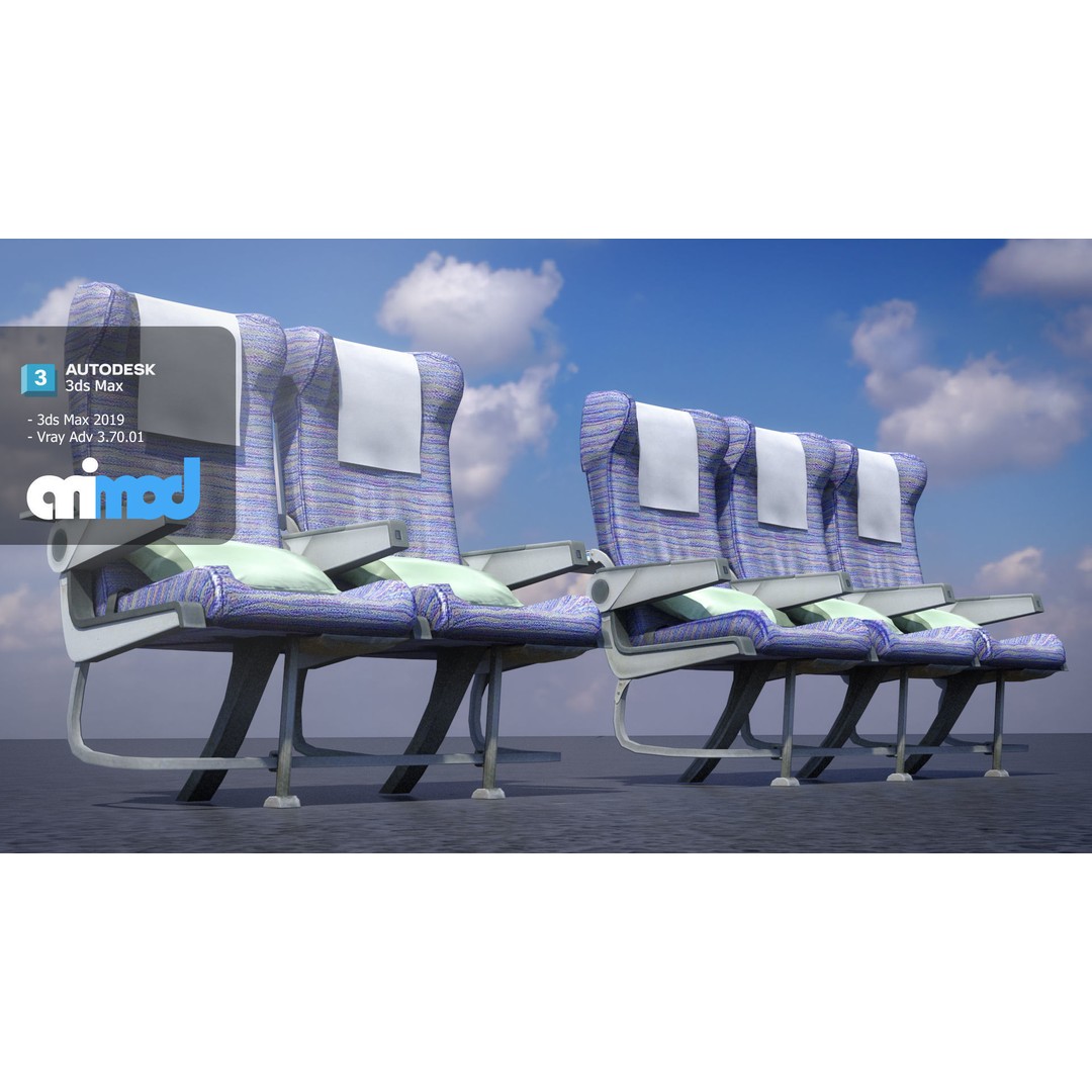 Airplane Seats 3D Model – Realistic Aircraft Chair with Textures and UVs - View 4