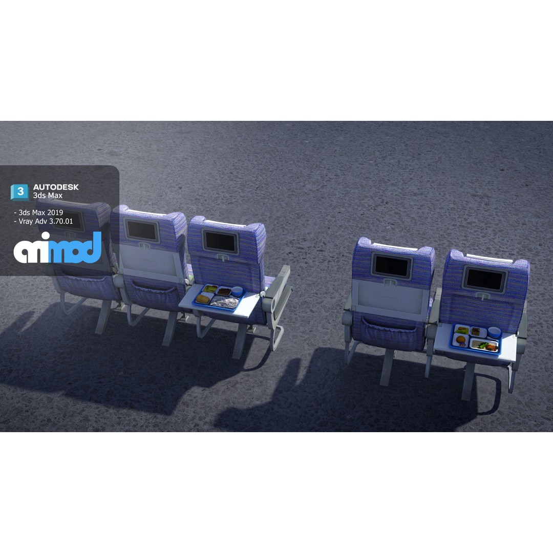 Airplane Seats 3D Model – Realistic Aircraft Chair with Textures and UVs - View 5