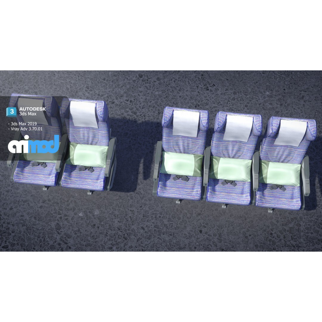 Airplane Seats 3D Model – Realistic Aircraft Chair with Textures and UVs - View 6