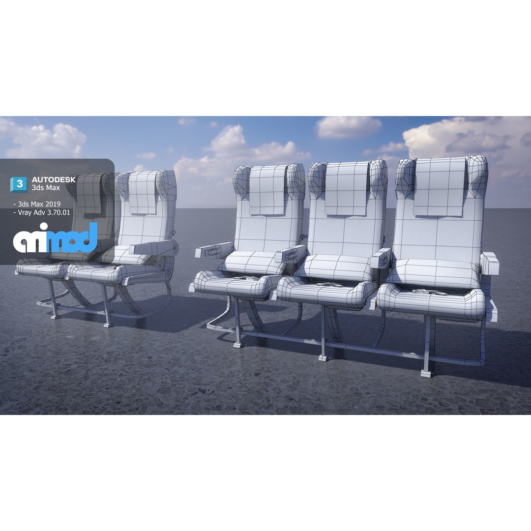 Airplane Seats 3D Model – Realistic Aircraft Chair with Textures and UVs - View 7