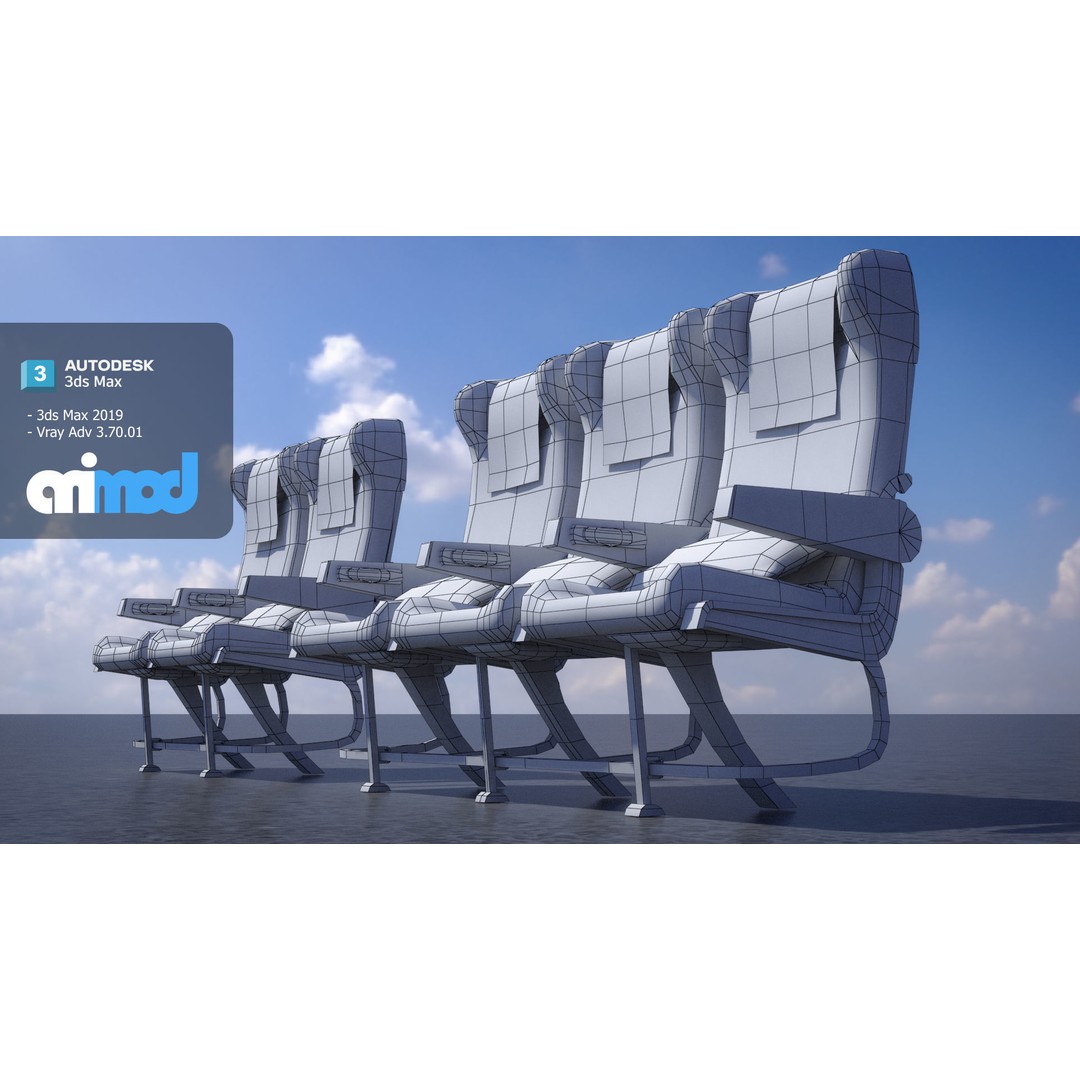 Airplane Seats 3D Model – Realistic Aircraft Chair with Textures and UVs - View 8