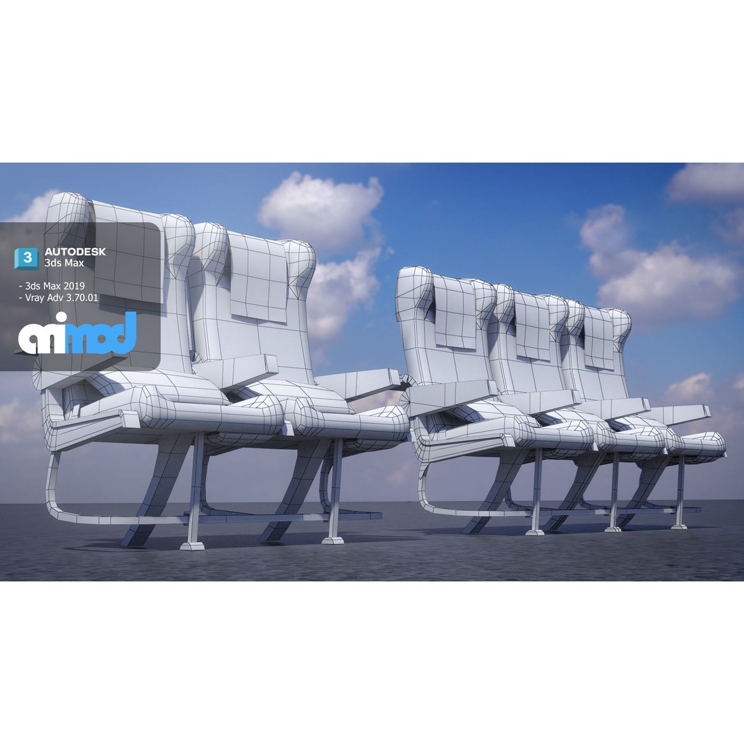 Airplane Seats 3D Model – Realistic Aircraft Chair with Textures and UVs - View 9