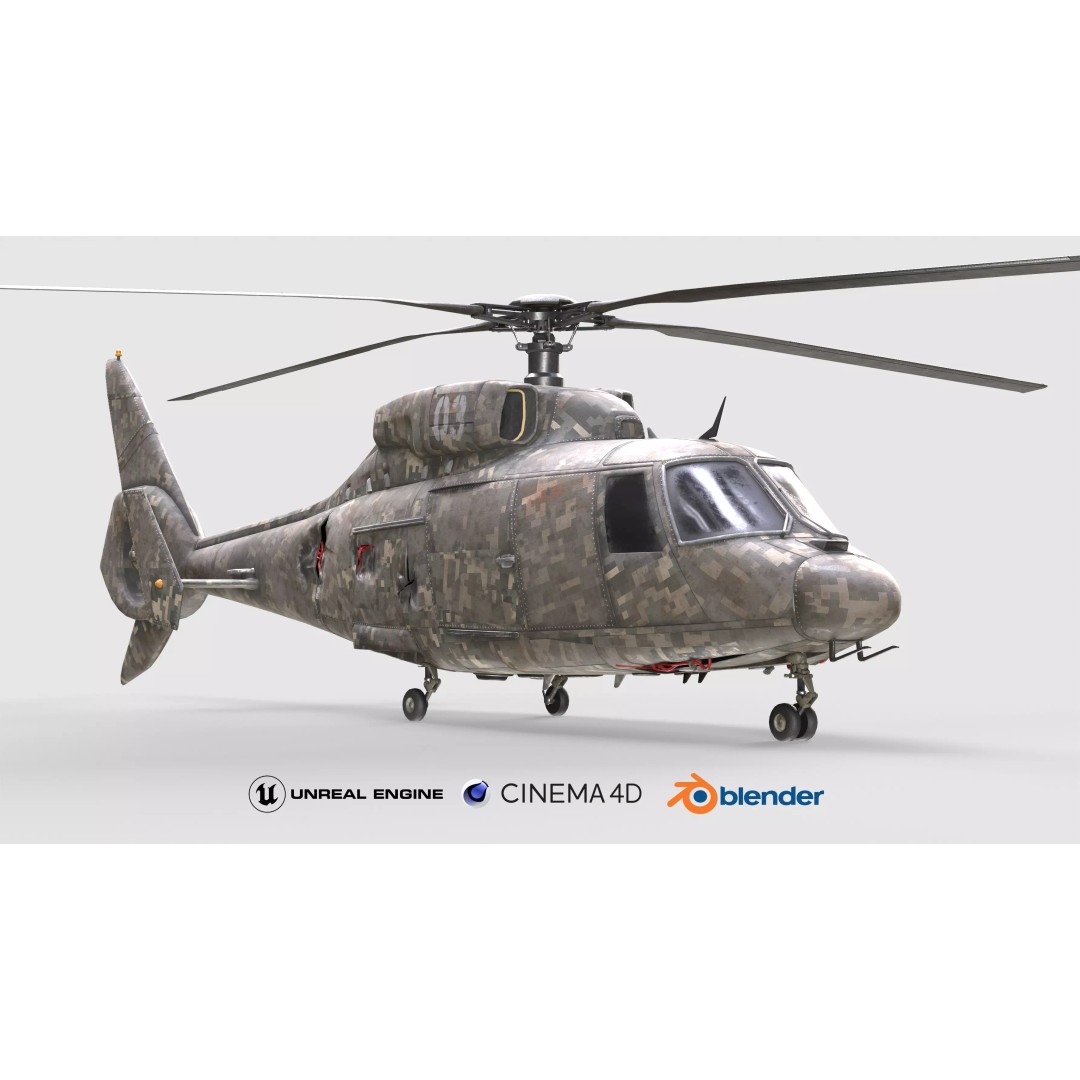 Military Helicopter 3D Model – Low Poly Game Asset, FBX, PBR Textures - View 2