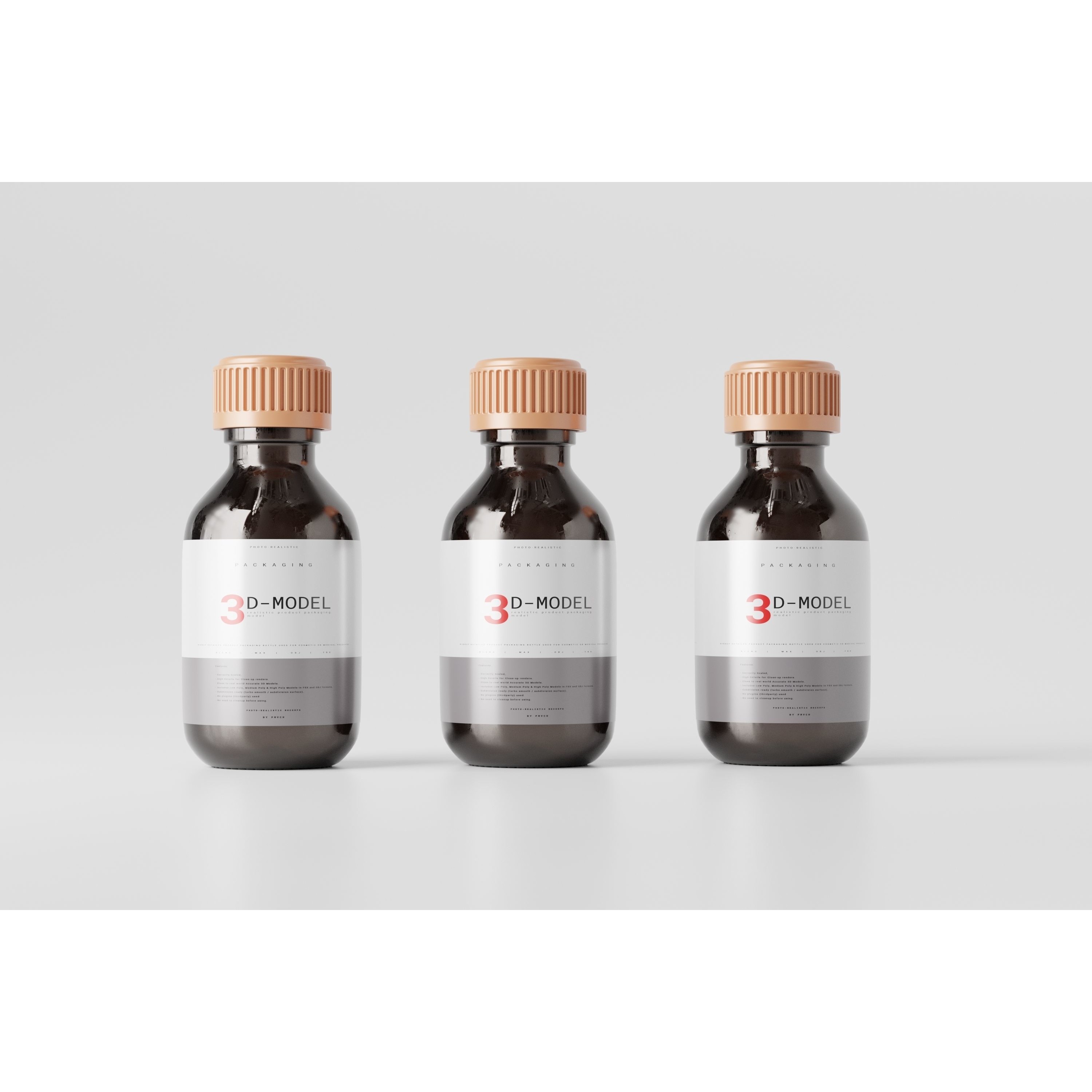 Brown Glass Bottle - Low-Poly Game-Ready 3D Model - View 7