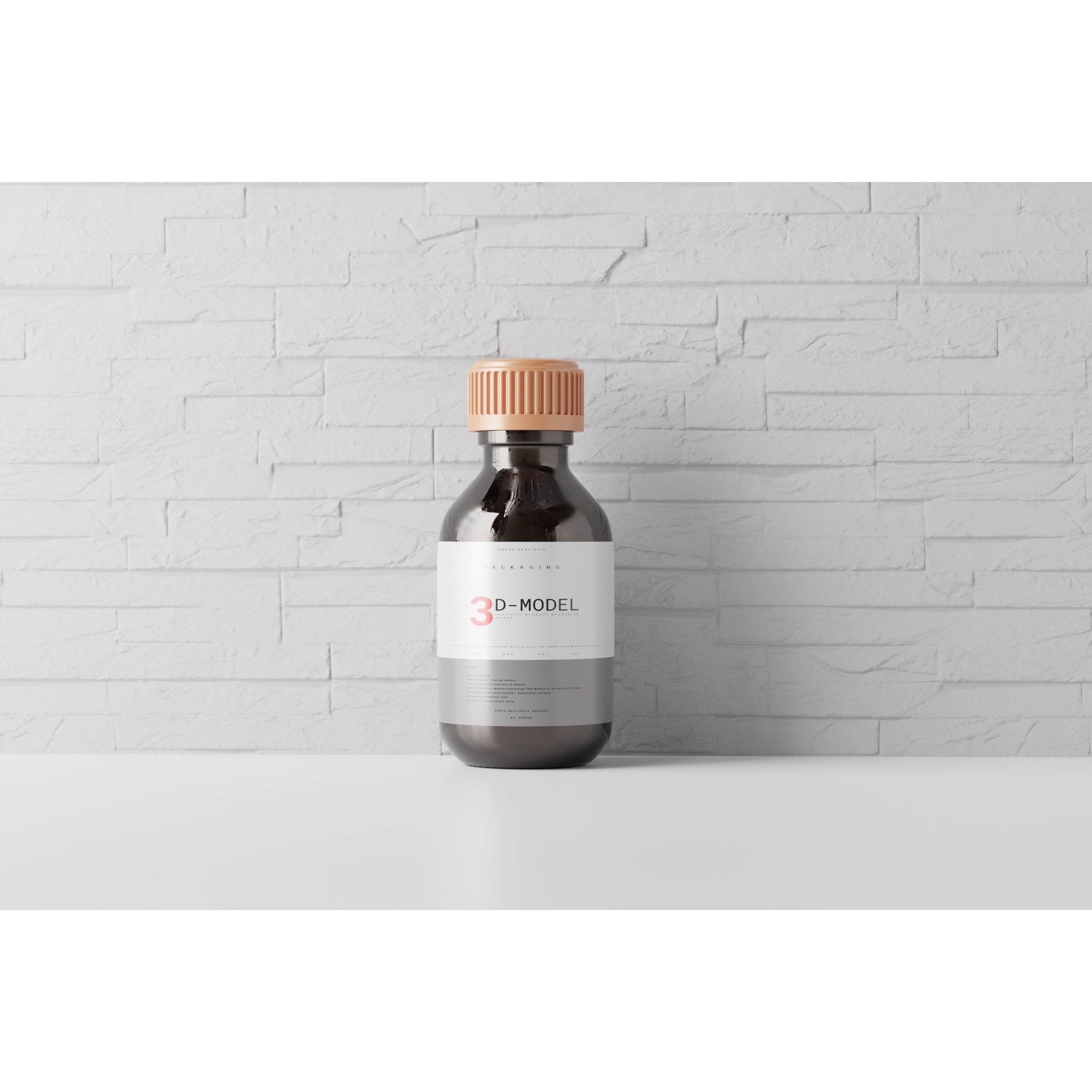 Brown Glass Bottle - Low-Poly Game-Ready 3D Model - View 8