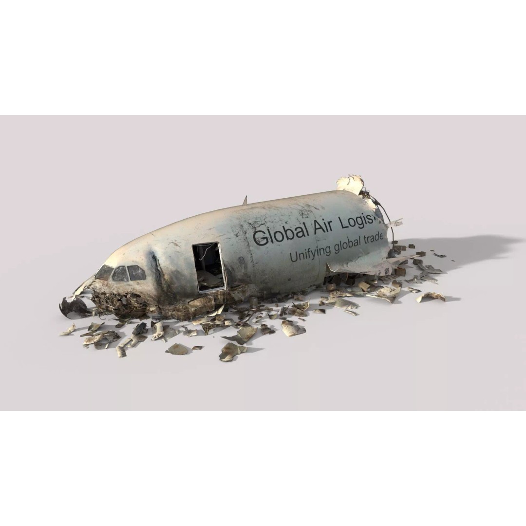 Plane Crash Wreckage 3D Model – Realistic PBR Asset, FBX, OBJ - View 3