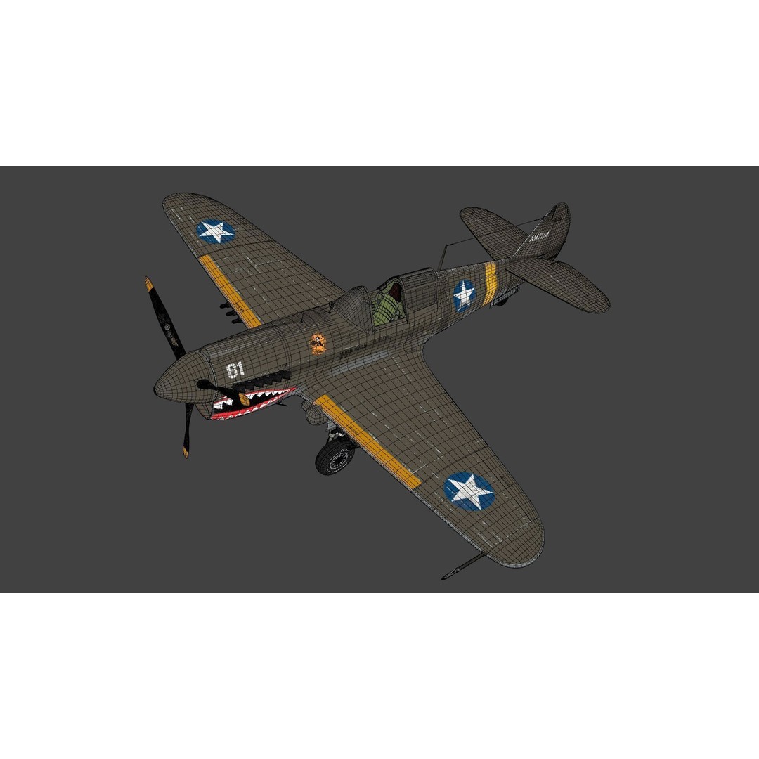 Curtiss P-40 Warhawk 3D Model – Low Poly Game Ready Aircraft, FBX - View 19