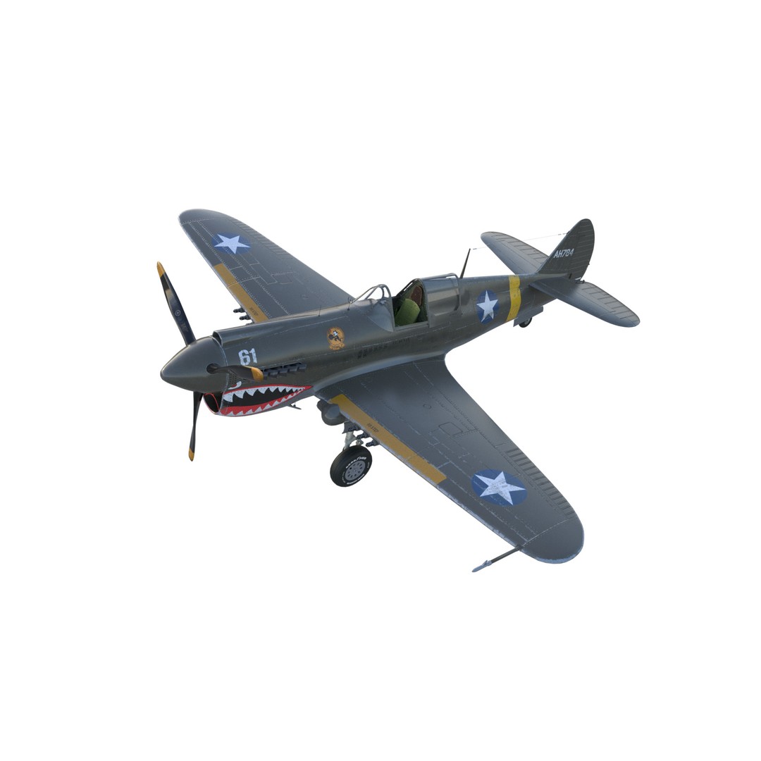 Curtiss P-40 Warhawk 3D Model – Low Poly Game Ready Aircraft, FBX - View 3