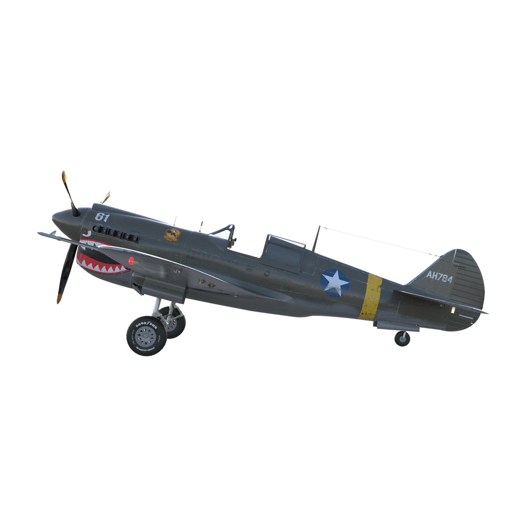 Curtiss P-40 Warhawk 3D Model – Low Poly Game Ready Aircraft, FBX - View 4