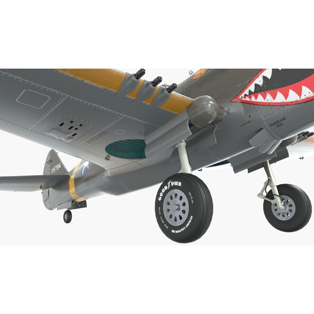 Curtiss P-40 Warhawk 3D Model – Low Poly Game Ready Aircraft, FBX - View 6