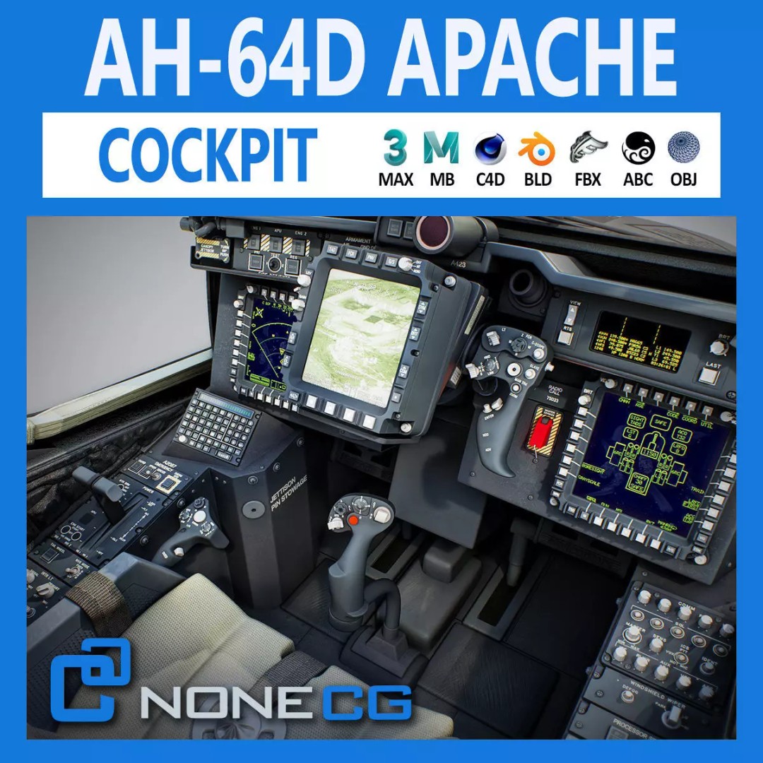 Boeing AH-64D Apache Longbow Cockpit 3D Model – High Poly PBR Asset, FBX - View 2