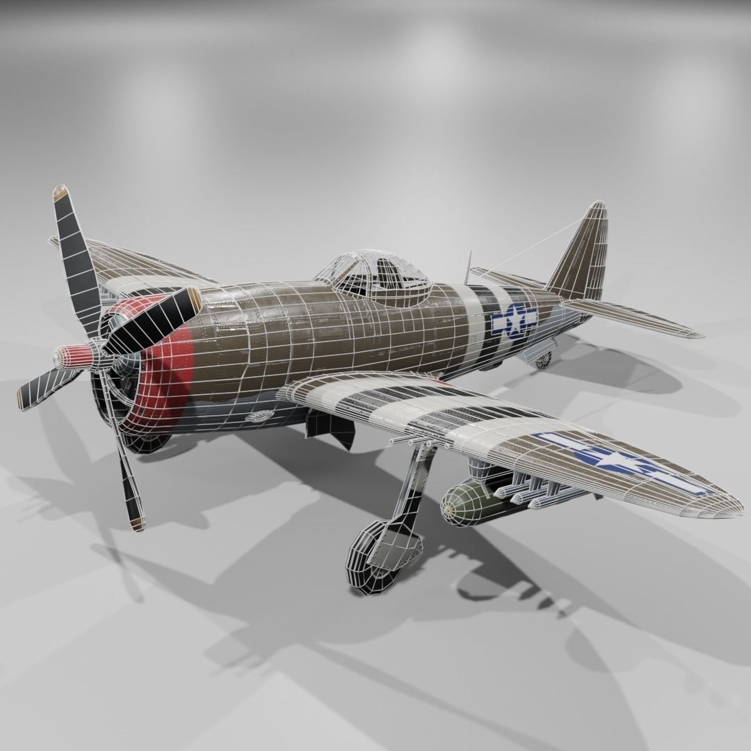 P-47D-25 Thunderbolt 3D Model – Low Poly Game Asset, FBX, Blender - View 11