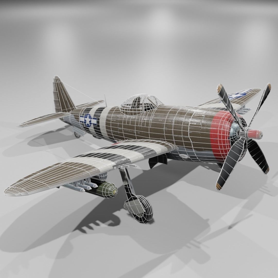 P-47D-25 Thunderbolt 3D Model – Low Poly Game Asset, FBX, Blender - View 12