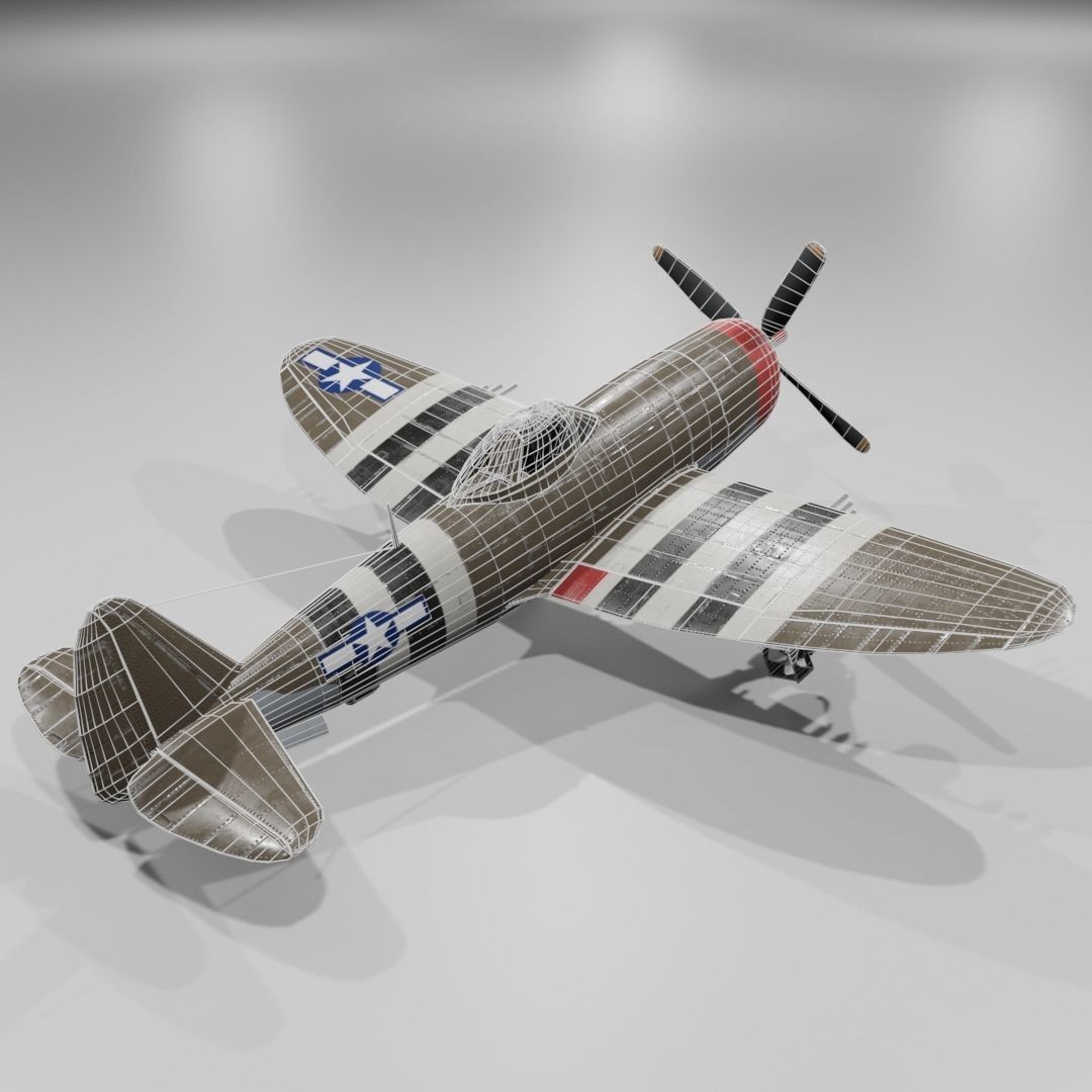 P-47D-25 Thunderbolt 3D Model – Low Poly Game Asset, FBX, Blender - View 13