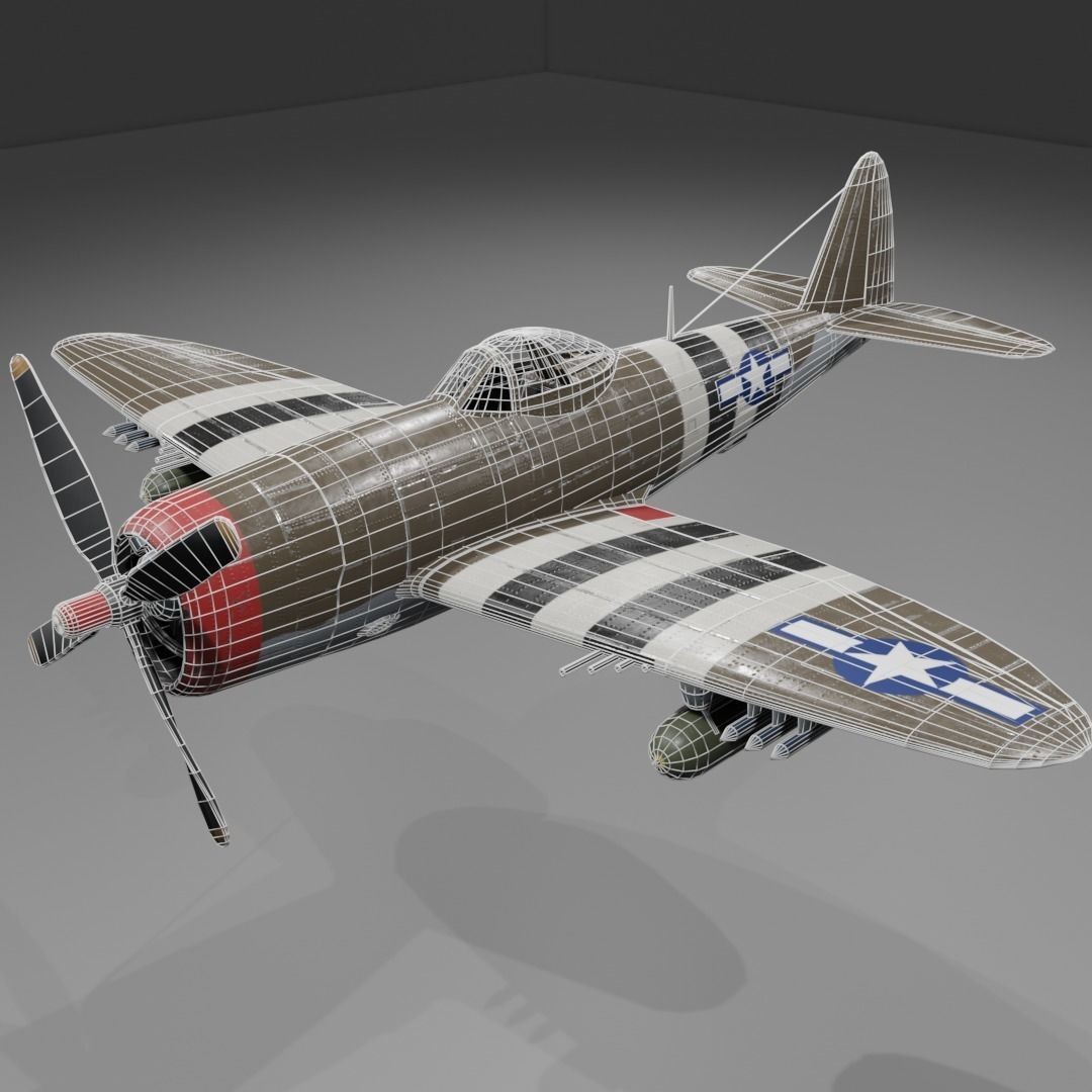 P-47D-25 Thunderbolt 3D Model – Low Poly Game Asset, FBX, Blender - View 15