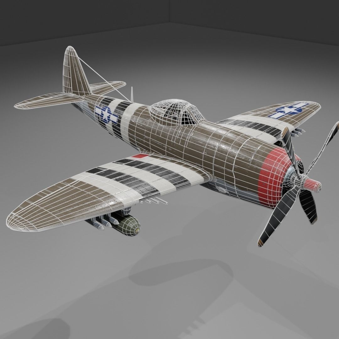 P-47D-25 Thunderbolt 3D Model – Low Poly Game Asset, FBX, Blender - View 16