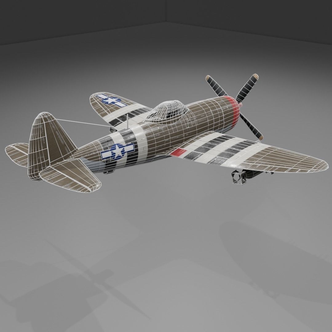 P-47D-25 Thunderbolt 3D Model – Low Poly Game Asset, FBX, Blender - View 17