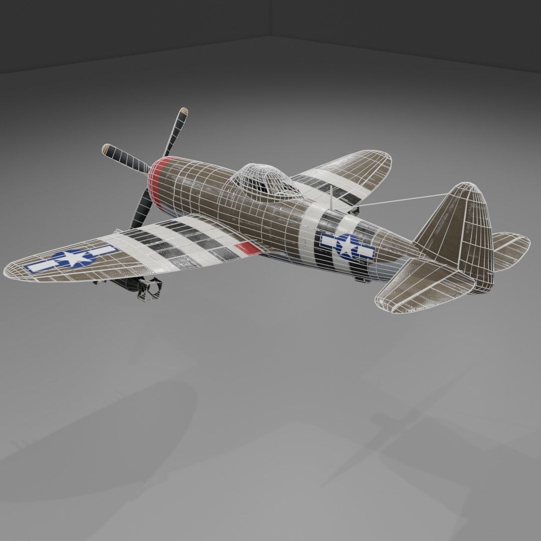P-47D-25 Thunderbolt 3D Model – Low Poly Game Asset, FBX, Blender - View 18