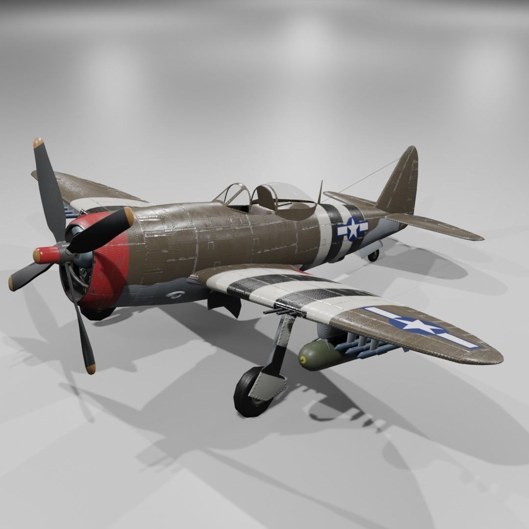 P-47D-25 Thunderbolt 3D Model – Low Poly Game Asset, FBX, Blender - View 19