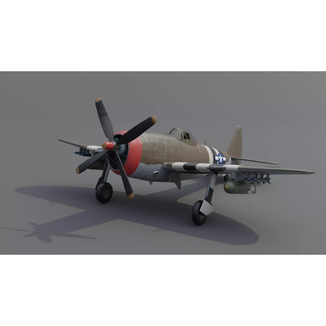 P-47D-25 Thunderbolt 3D Model – Low Poly Game Asset, FBX, Blender - View 2