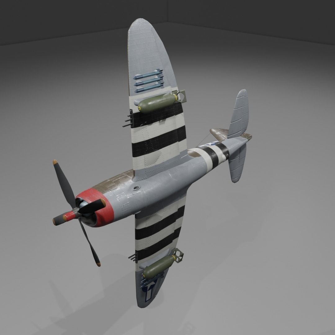 P-47D-25 Thunderbolt 3D Model – Low Poly Game Asset, FBX, Blender - View 21