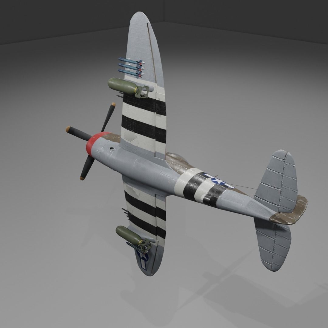 P-47D-25 Thunderbolt 3D Model – Low Poly Game Asset, FBX, Blender - View 22