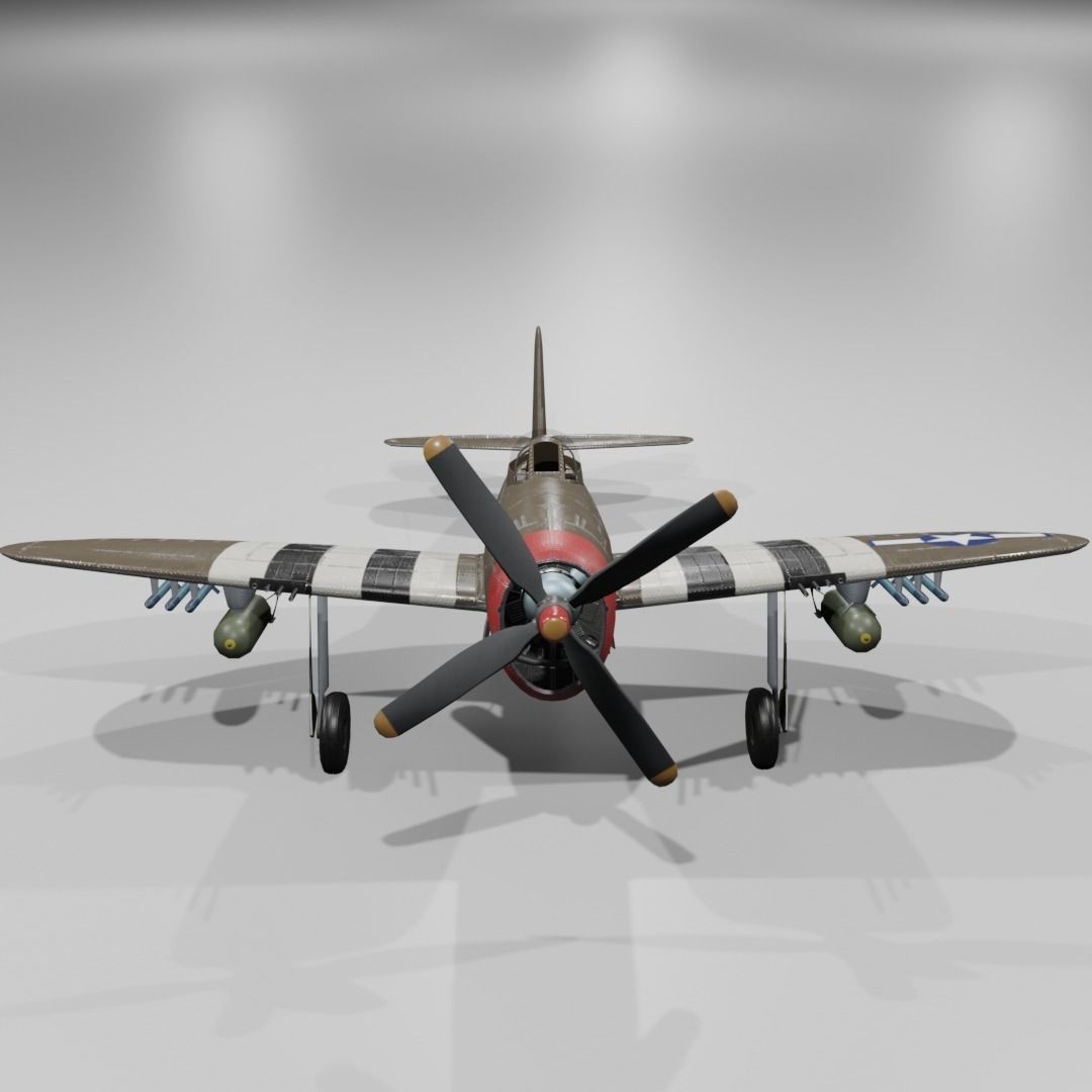 P-47D-25 Thunderbolt 3D Model – Low Poly Game Asset, FBX, Blender - View 23