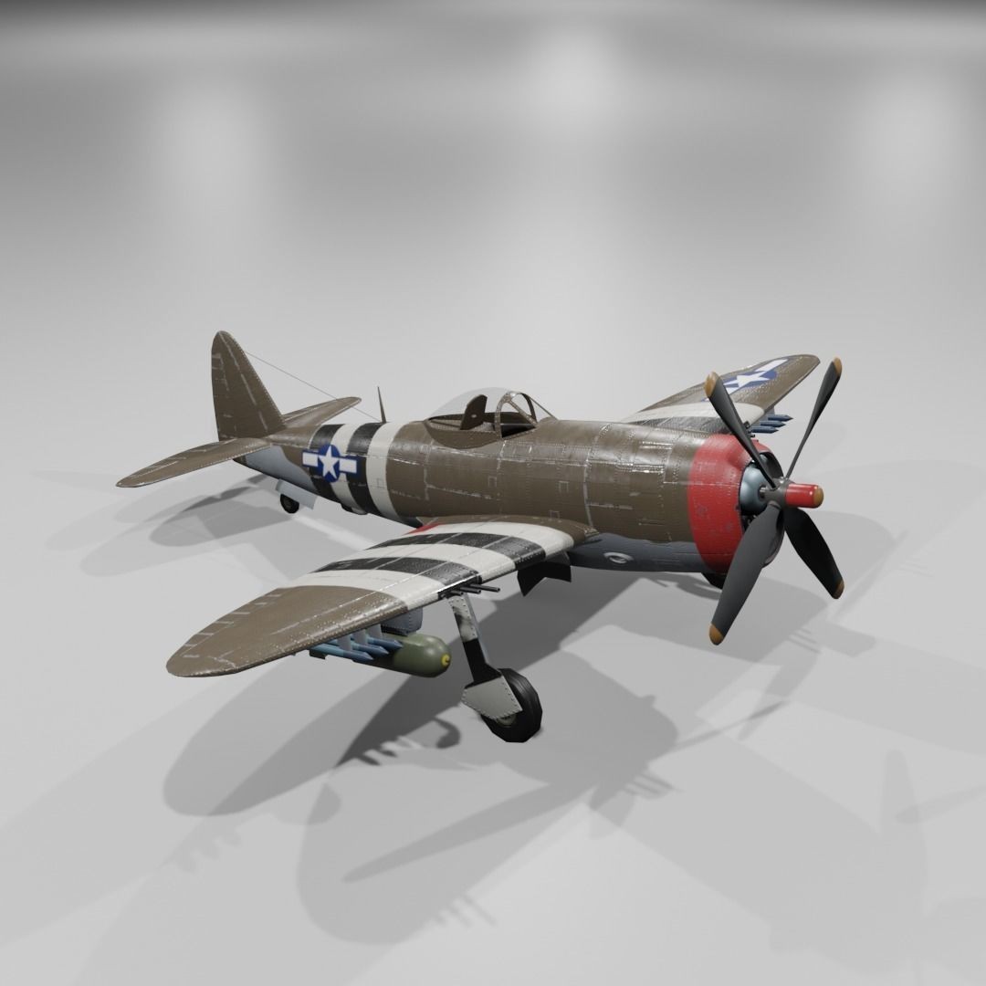 P-47D-25 Thunderbolt 3D Model – Low Poly Game Asset, FBX, Blender - View 24