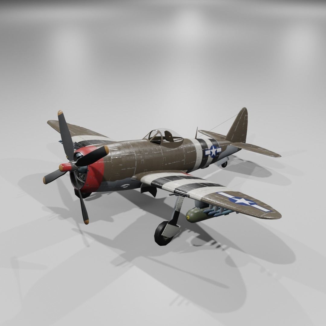 P-47D-25 Thunderbolt 3D Model – Low Poly Game Asset, FBX, Blender - View 25