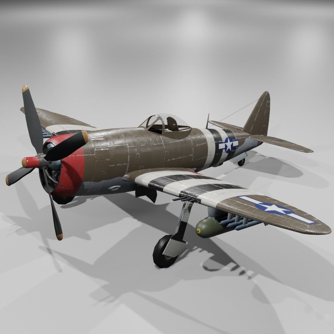 P-47D-25 Thunderbolt 3D Model – Low Poly Game Asset, FBX, Blender - View 3