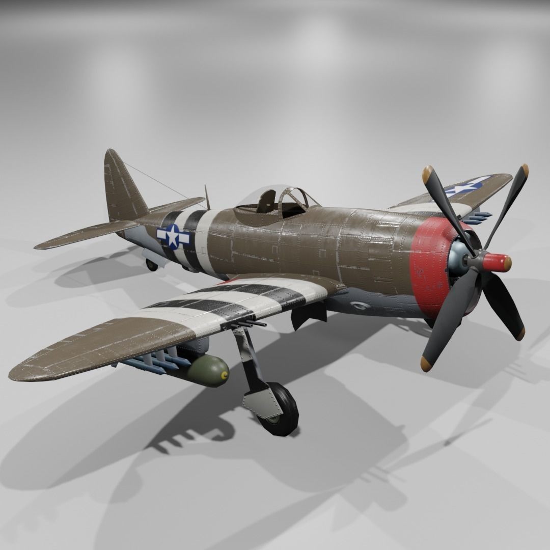 P-47D-25 Thunderbolt 3D Model – Low Poly Game Asset, FBX, Blender - View 4