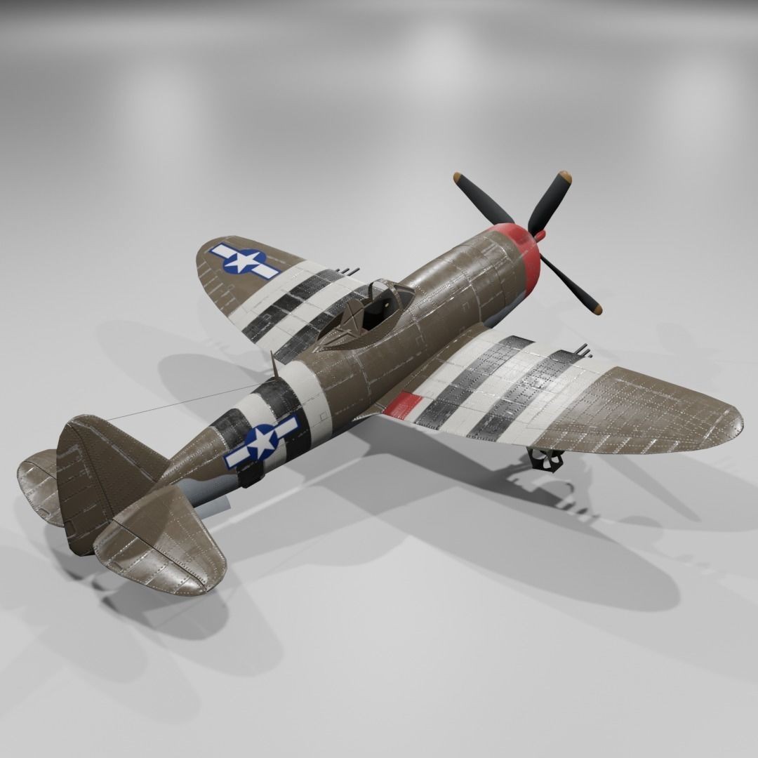 P-47D-25 Thunderbolt 3D Model – Low Poly Game Asset, FBX, Blender - View 5