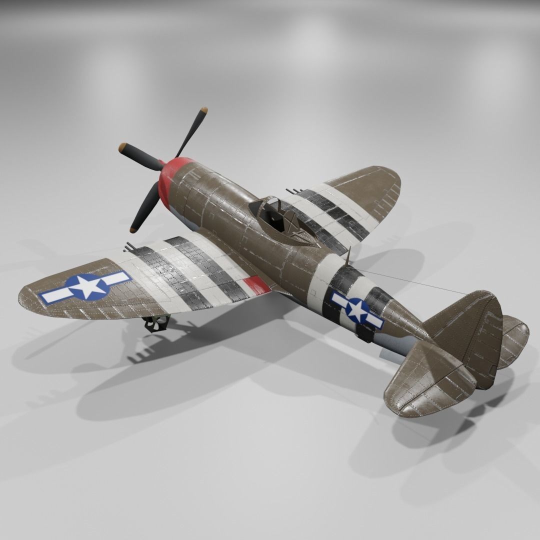 P-47D-25 Thunderbolt 3D Model – Low Poly Game Asset, FBX, Blender - View 6