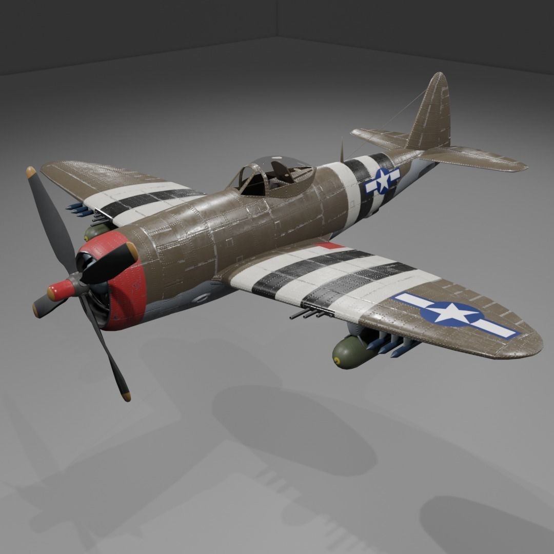 P-47D-25 Thunderbolt 3D Model – Low Poly Game Asset, FBX, Blender - View 7