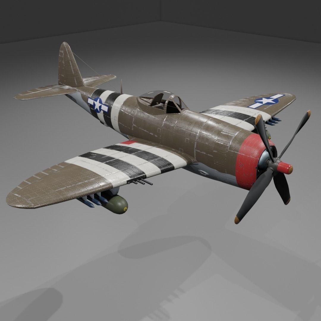 P-47D-25 Thunderbolt 3D Model – Low Poly Game Asset, FBX, Blender - View 8