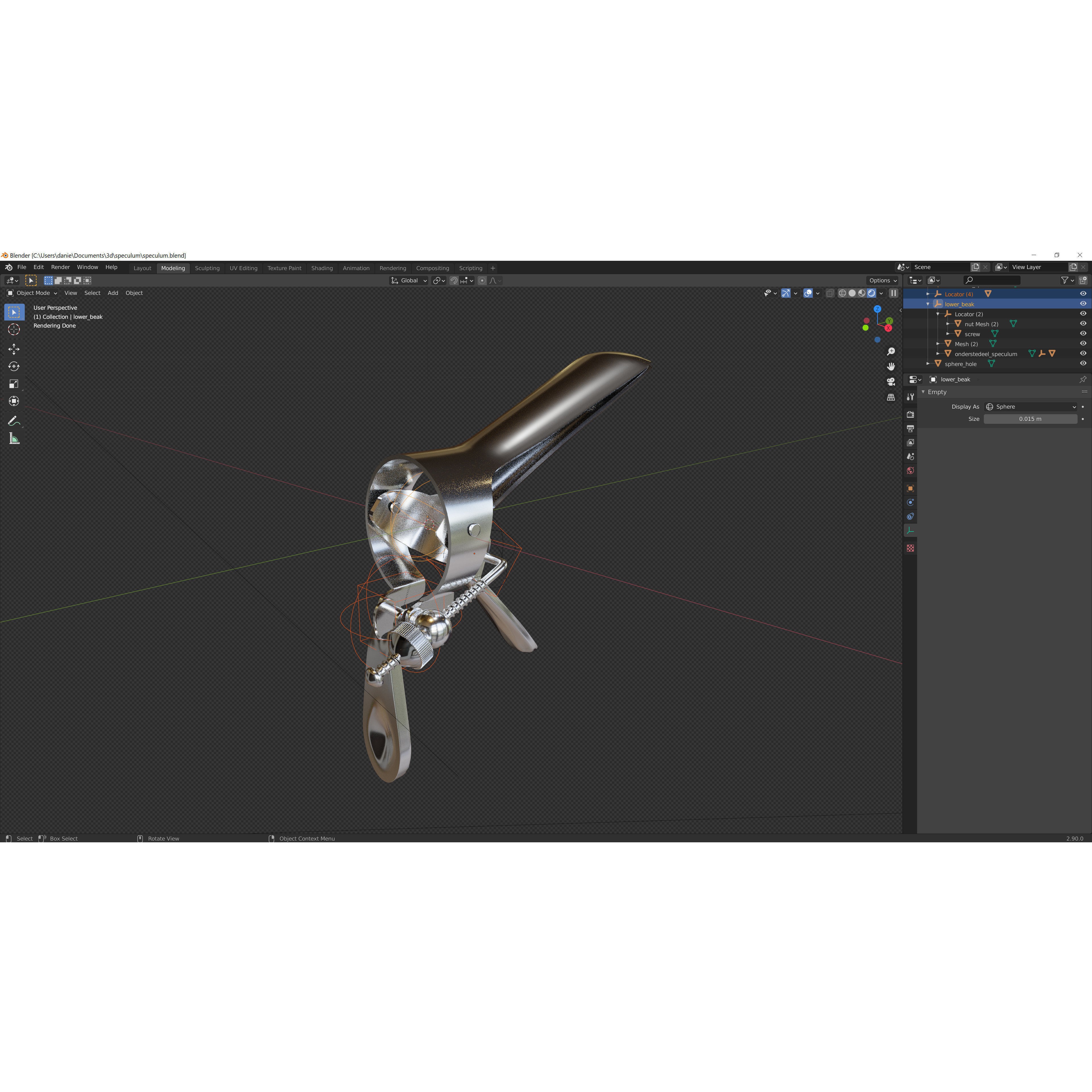 Speculum Stainless Steel Pliers - Rigged 3D Model - View 3