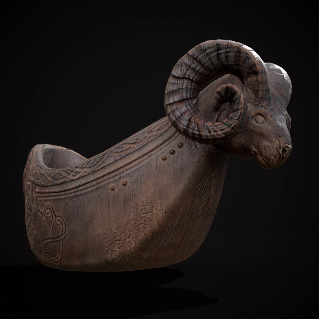 Ram Drinking Vessel 3D Model – Low Poly PBR Asset, FBX & OBJ Formats - View 2