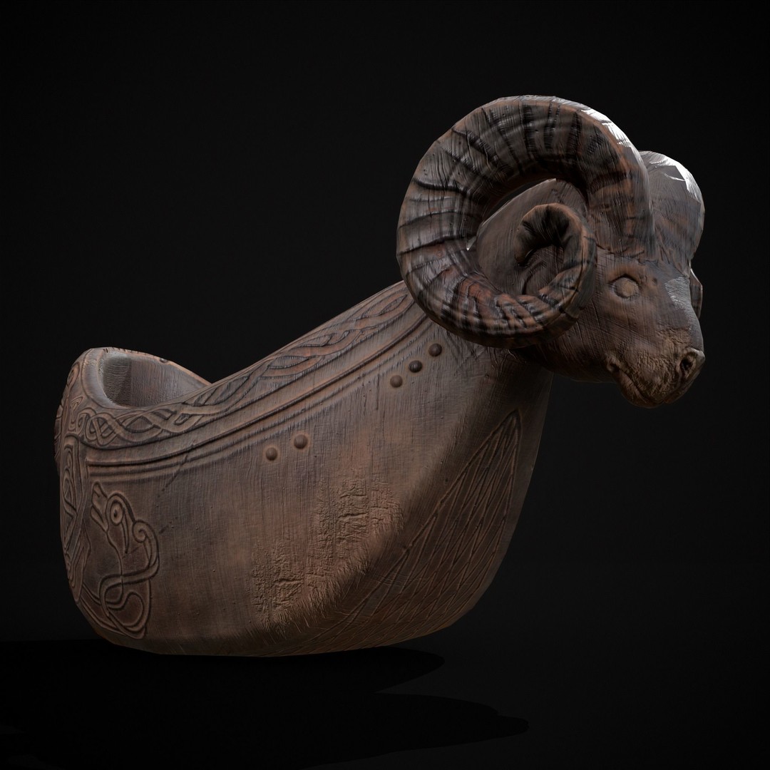 Ram Drinking Vessel 3D Model – Low Poly PBR Asset, FBX & OBJ Formats - View 3