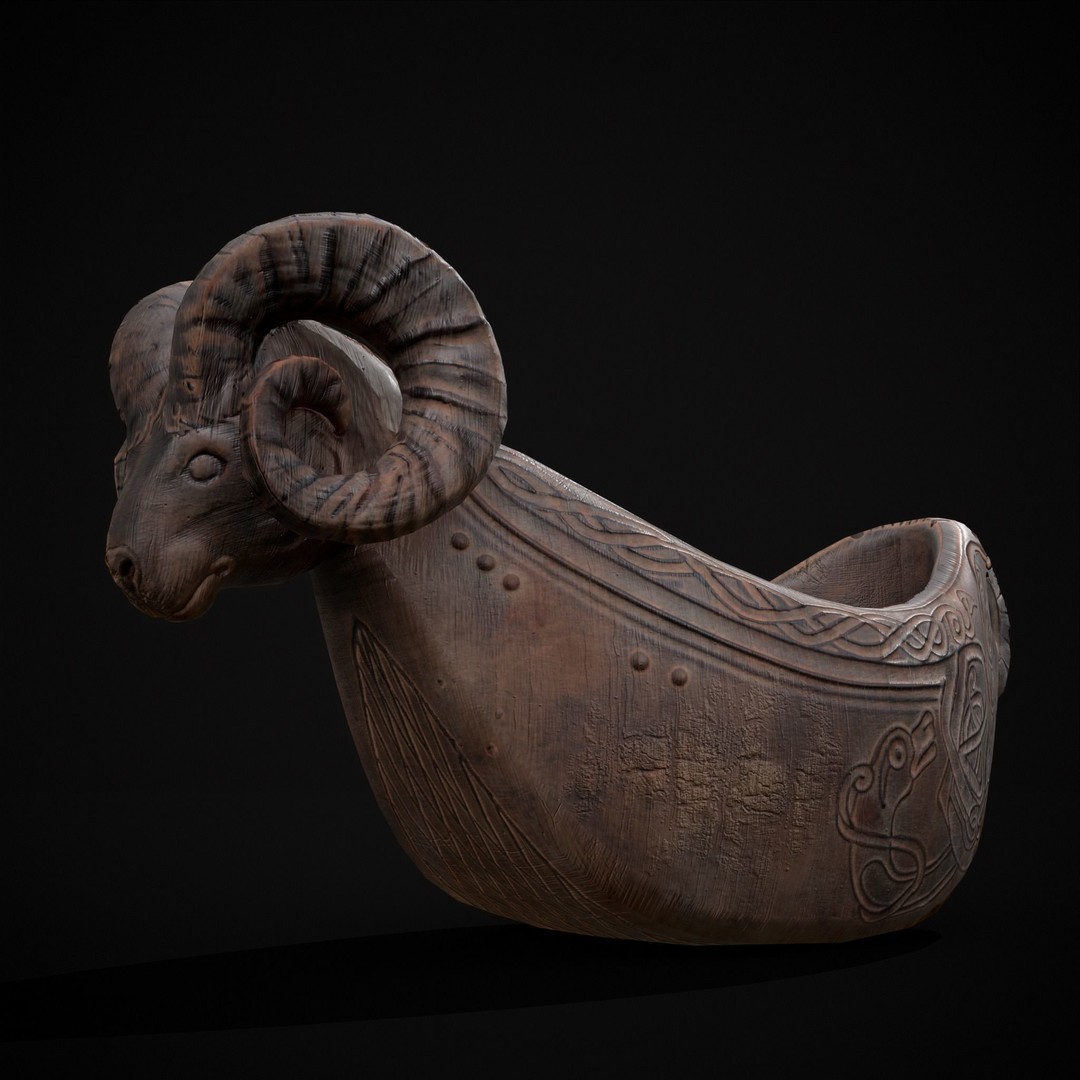 Ram Drinking Vessel 3D Model – Low Poly PBR Asset, FBX & OBJ Formats - View 7