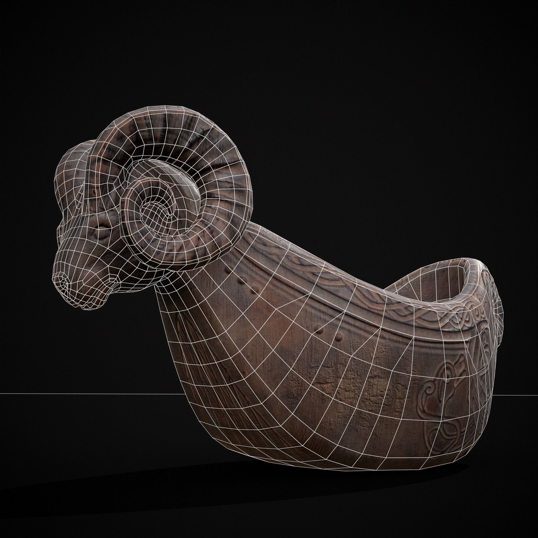 Ram Drinking Vessel 3D Model – Low Poly PBR Asset, FBX & OBJ Formats - View 8