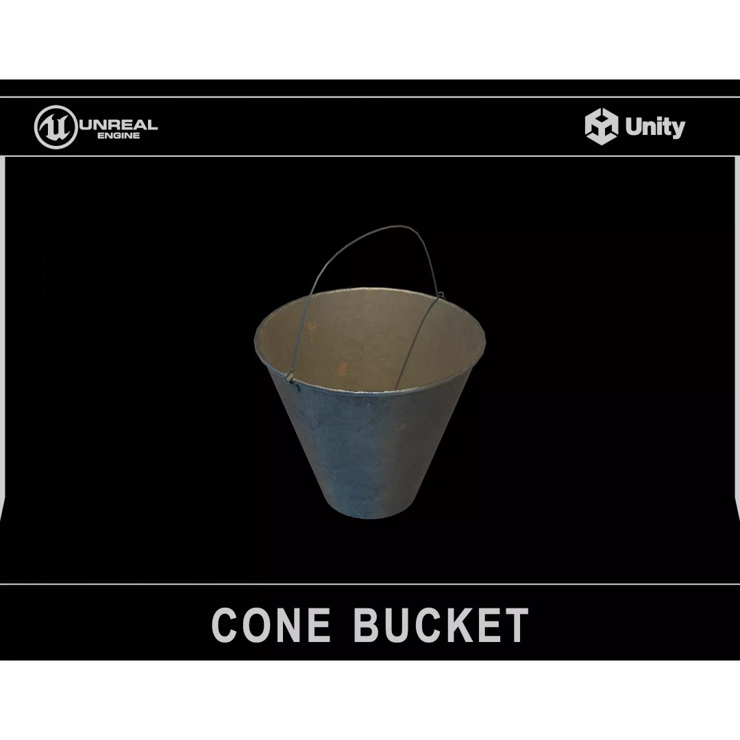 Metallic Cone Bucket 3D Model – Low Poly Game Asset, FBX, OBJ - View 2