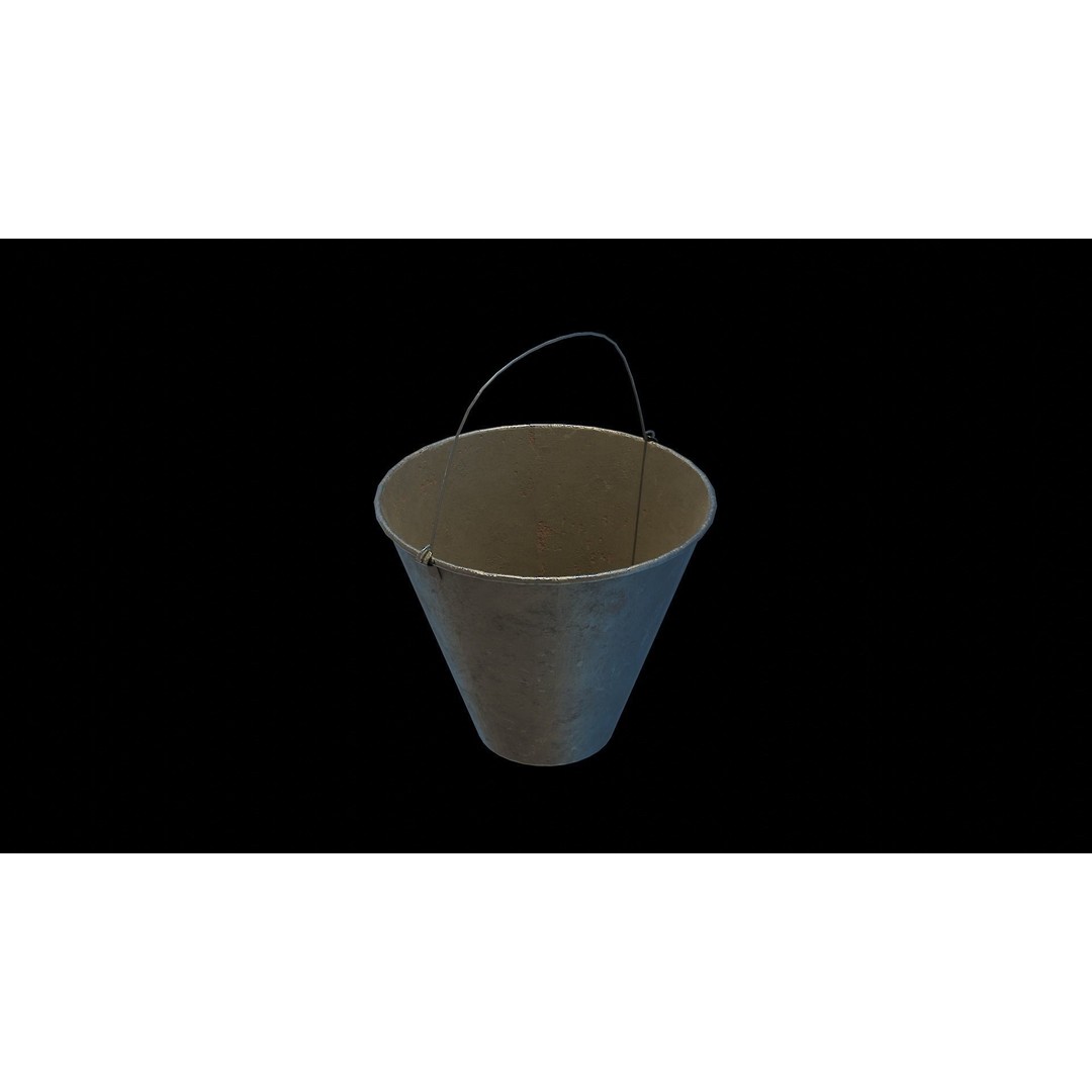 Metallic Cone Bucket 3D Model – Low Poly Game Asset, FBX, OBJ - View 3