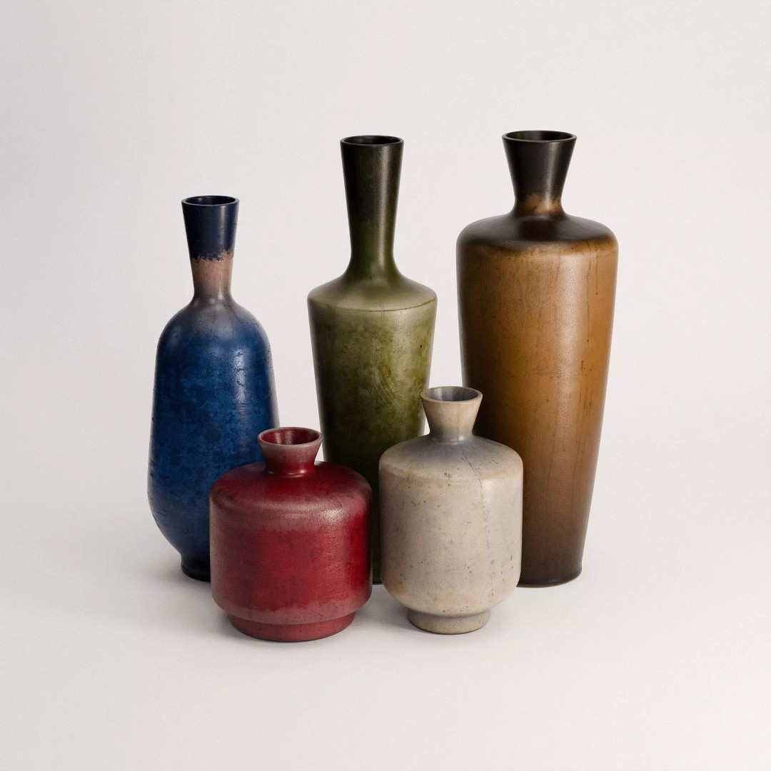 Stoneware Vases 3D Model – Low Poly PBR Set, FBX, OBJ - View 2
