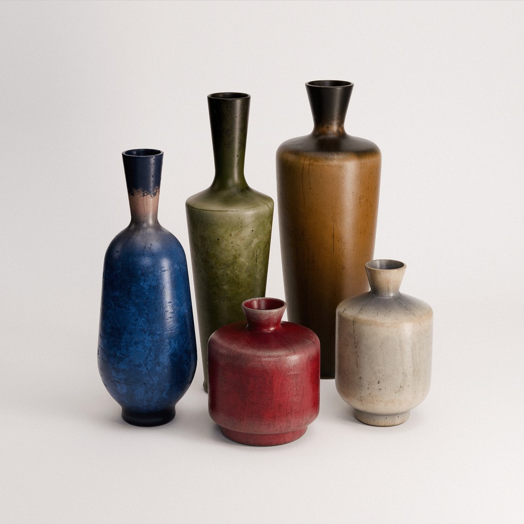 Stoneware Vases 3D Model – Low Poly PBR Set, FBX, OBJ - View 3
