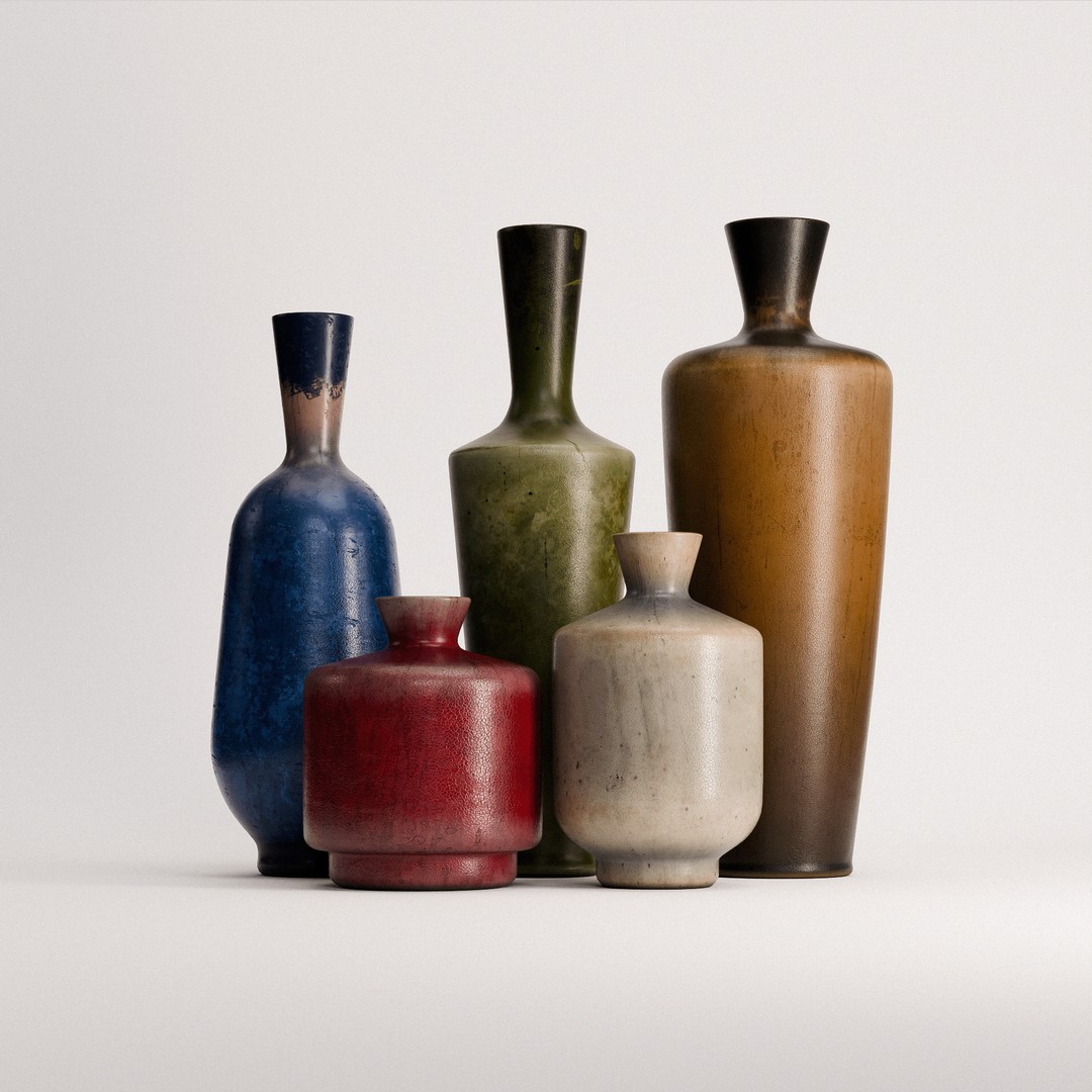 Stoneware Vases 3D Model – Low Poly PBR Set, FBX, OBJ - View 4