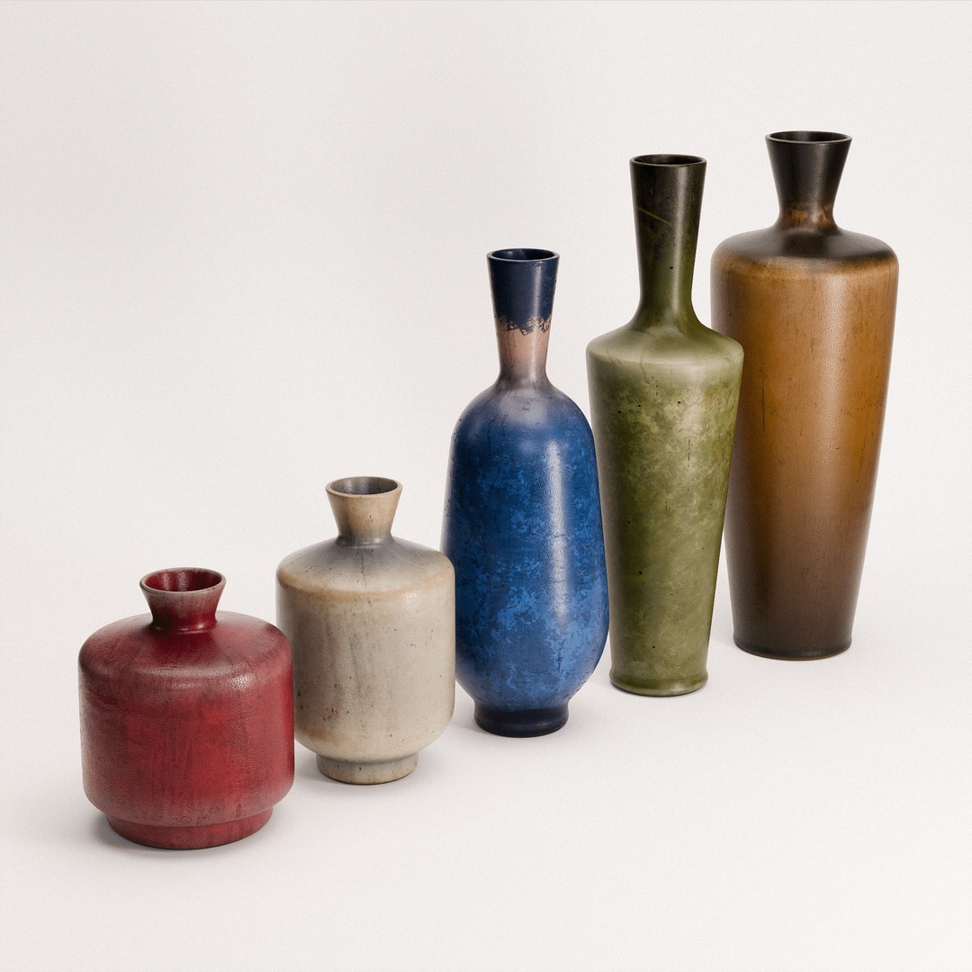 Stoneware Vases 3D Model – Low Poly PBR Set, FBX, OBJ - View 8